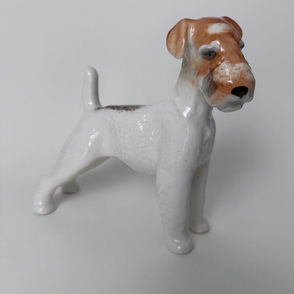Lomonosov LFZ USSR Porcelain Wire Haired Fox Terrier Dog Figurine Vintage 6.5"